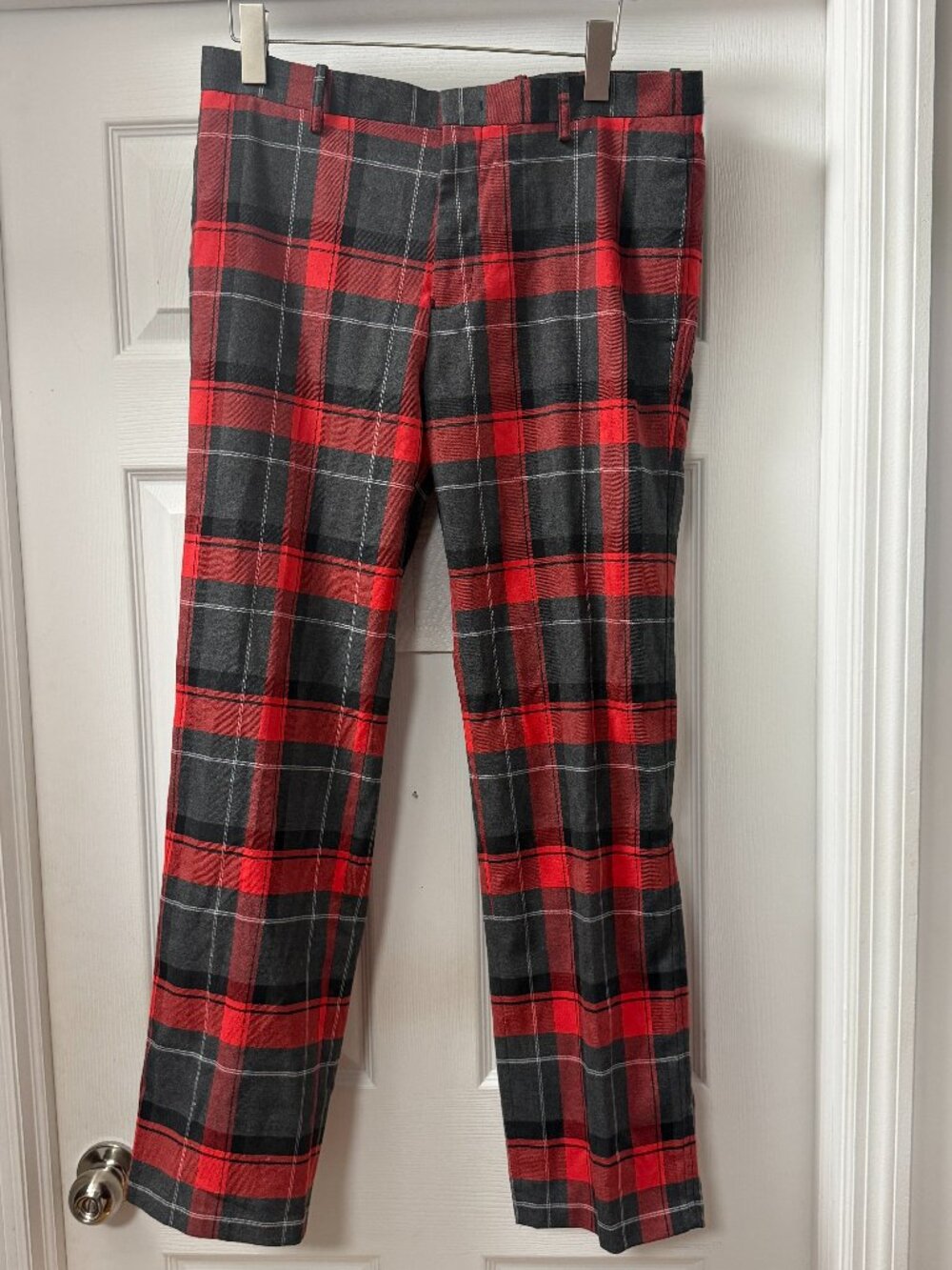 INC International Concepts Brady Slim Fit Plaid Pants Men's 31 Goji Berries
